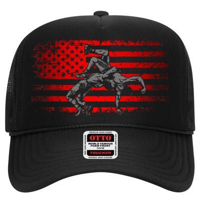 American Flag Wrestling Wrestling High Crown Mesh Back Trucker Hat