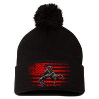 American Flag Wrestling Wrestling Pom Pom 12in Knit Beanie