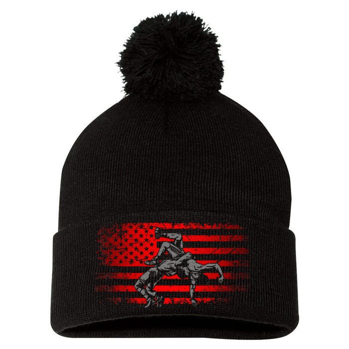 American Flag Wrestling Wrestling Pom Pom 12in Knit Beanie