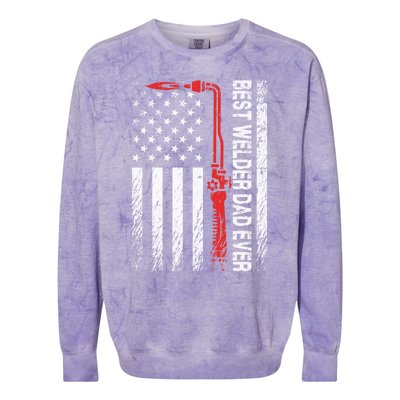 American Flag Welding Papa Fathers Day Best Welder Dad Ever Great Gift Colorblast Crewneck Sweatshirt