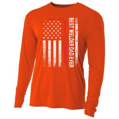 American Flag Welding Papa Fathers Day Best Welder Dad Ever Great Gift Cooling Performance Long Sleeve Crew