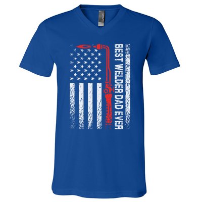 American Flag Welding Papa Fathers Day Best Welder Dad Ever Great Gift V-Neck T-Shirt