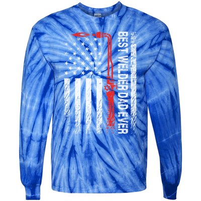 American Flag Welding Papa Fathers Day Best Welder Dad Ever Great Gift Tie-Dye Long Sleeve Shirt