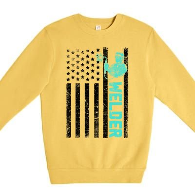 American Flag Welder Welding Vintage Metal Worker Cool Funny Gift Cool Gift Premium Crewneck Sweatshirt