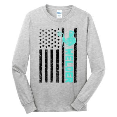 American Flag Welder Welding Vintage Metal Worker Cool Funny Gift Cool Gift Tall Long Sleeve T-Shirt