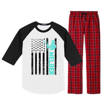 American Flag Welder Welding Vintage Metal Worker Cool Funny Gift Cool Gift Raglan Sleeve Pajama Set