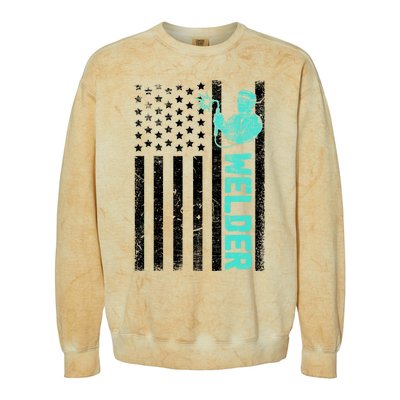 American Flag Welder Welding Vintage Metal Worker Cool Funny Gift Cool Gift Colorblast Crewneck Sweatshirt