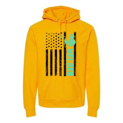 American Flag Welder Welding Vintage Metal Worker Cool Funny Gift Cool Gift Premium Hoodie