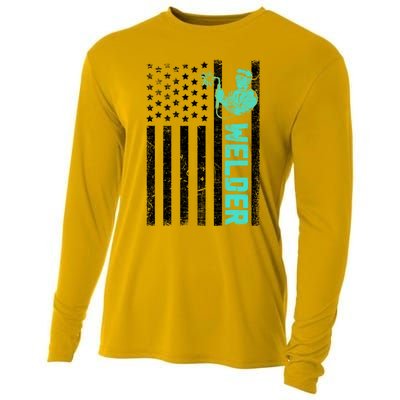 American Flag Welder Welding Vintage Metal Worker Cool Funny Gift Cool Gift Cooling Performance Long Sleeve Crew