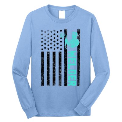 American Flag Welder Welding Vintage Metal Worker Cool Funny Gift Cool Gift Long Sleeve Shirt