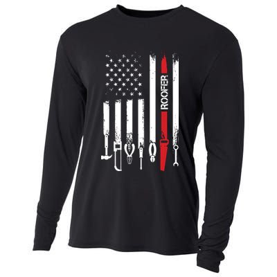 American Flag With Roofer For Women Men Father Cooling Performance Long Sleeve Crew