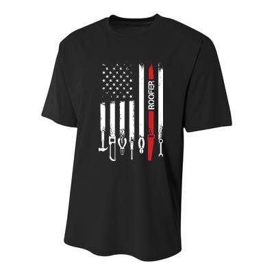 American Flag With Roofer For Women Men Father Youth Performance Sprint T-Shirt