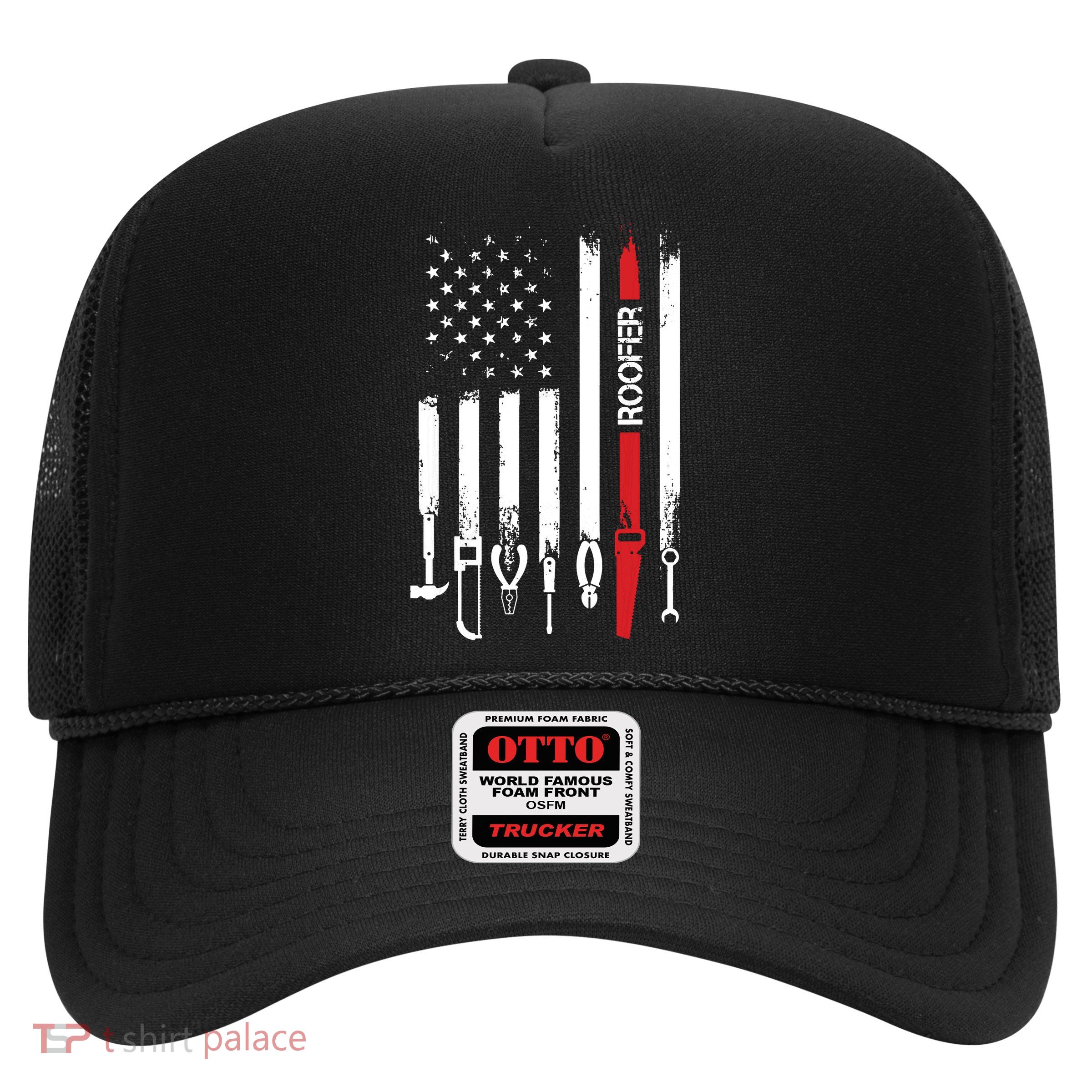 American Flag With Roofer For Women Men Father Trucker Hat
