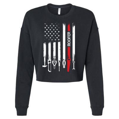 American Flag With Roofer For Women Men Father Cropped Pullover Crew