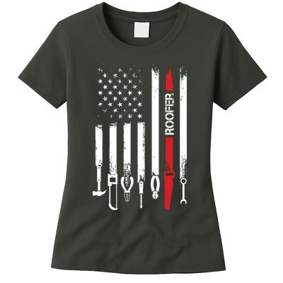 American Flag With Roofer For Women Men Father Womens T-Shirt