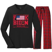 America Flag When I Die Dont Let Me Vote Democrat Anti Joe Biden Women's Long Sleeve Flannel Pajama Set 