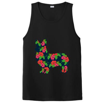 Aesthetic Floral Welsh Corgi Silhouette Dog Flower Gift PosiCharge Competitor Tank