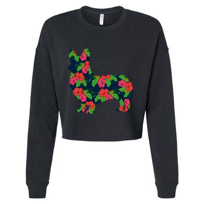 Aesthetic Floral Welsh Corgi Silhouette Dog Flower Gift Cropped Pullover Crew