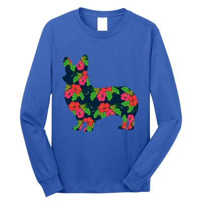 Aesthetic Floral Welsh Corgi Silhouette Dog Flower Gift Long Sleeve Shirt