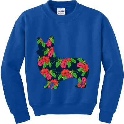 Aesthetic Floral Welsh Corgi Silhouette Dog Flower Gift Kids Sweatshirt