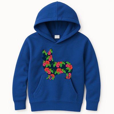 Aesthetic Floral Welsh Corgi Silhouette Dog Flower Gift Kids Hoodie