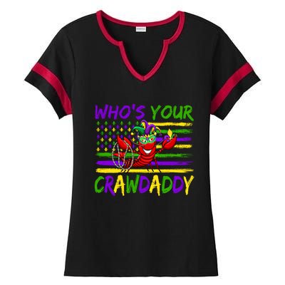 American Flag Whos Your Crawdaddy Crawfish Mardi Gras Gift Ladies Halftime Notch Neck Tee