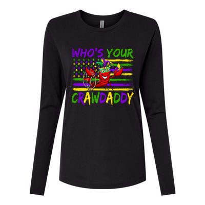 American Flag Whos Your Crawdaddy Crawfish Mardi Gras Gift Womens Cotton Relaxed Long Sleeve T-Shirt