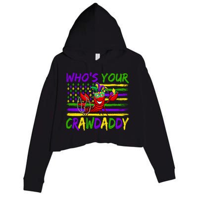 American Flag Whos Your Crawdaddy Crawfish Mardi Gras Gift Crop Fleece Hoodie