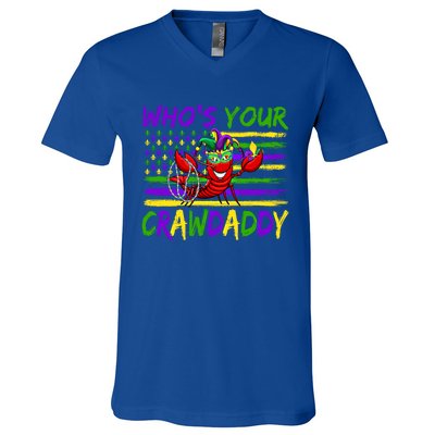 American Flag Whos Your Crawdaddy Crawfish Mardi Gras Gift V-Neck T-Shirt