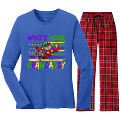 American Flag Whos Your Crawdaddy Crawfish Mardi Gras Gift Women's Long Sleeve Flannel Pajama Set 