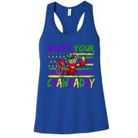 American Flag Whos Your Crawdaddy Crawfish Mardi Gras Gift Women's Racerback Tank