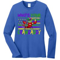 American Flag Whos Your Crawdaddy Crawfish Mardi Gras Gift Ladies Long Sleeve Shirt