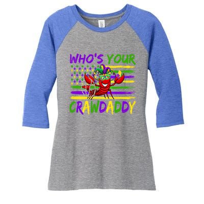 American Flag Whos Your Crawdaddy Crawfish Mardi Gras Gift Women's Tri-Blend 3/4-Sleeve Raglan Shirt