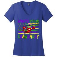 American Flag Whos Your Crawdaddy Crawfish Mardi Gras Gift Women's V-Neck T-Shirt