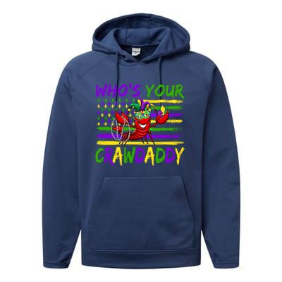 American Flag Whos Your Crawdaddy Crawfish Mardi Gras Gift Performance Fleece Hoodie