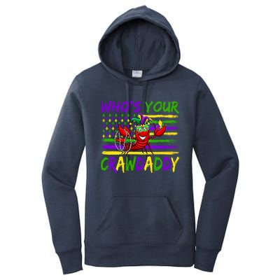 American Flag Whos Your Crawdaddy Crawfish Mardi Gras Gift Women's Pullover Hoodie