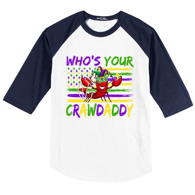 American Flag Whos Your Crawdaddy Crawfish Mardi Gras Gift Baseball Sleeve Shirt