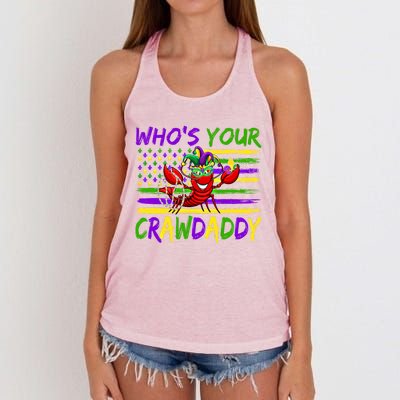 American Flag Whos Your Crawdaddy Crawfish Mardi Gras Gift Women's Knotted Racerback Tank