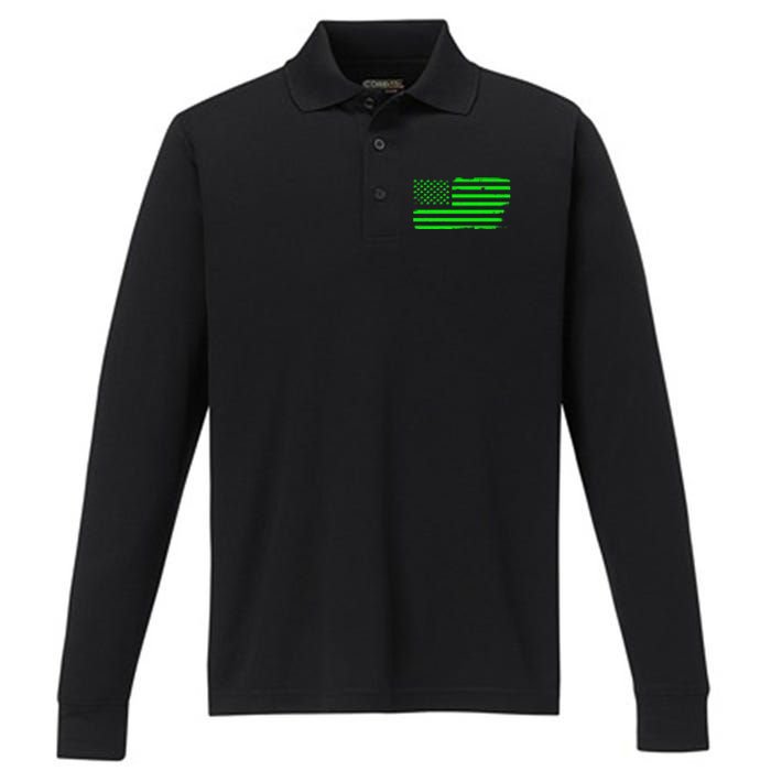 American Flag With Shamrocks Saint Patrick's Day Fun Performance Long Sleeve Polo