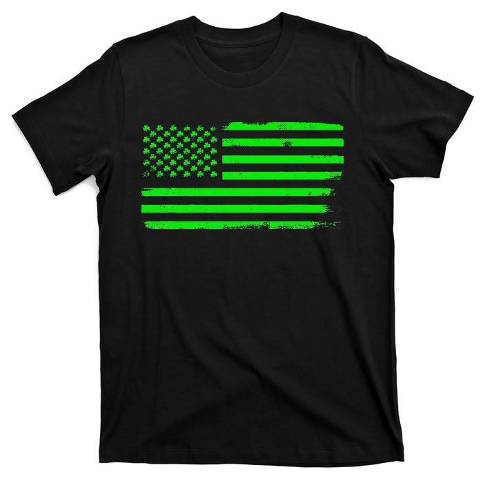 American Flag With Shamrocks Saint Patrick's Day Fun T-Shirt