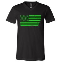 American Flag With Shamrocks Saint Patrick's Day Fun V-Neck T-Shirt