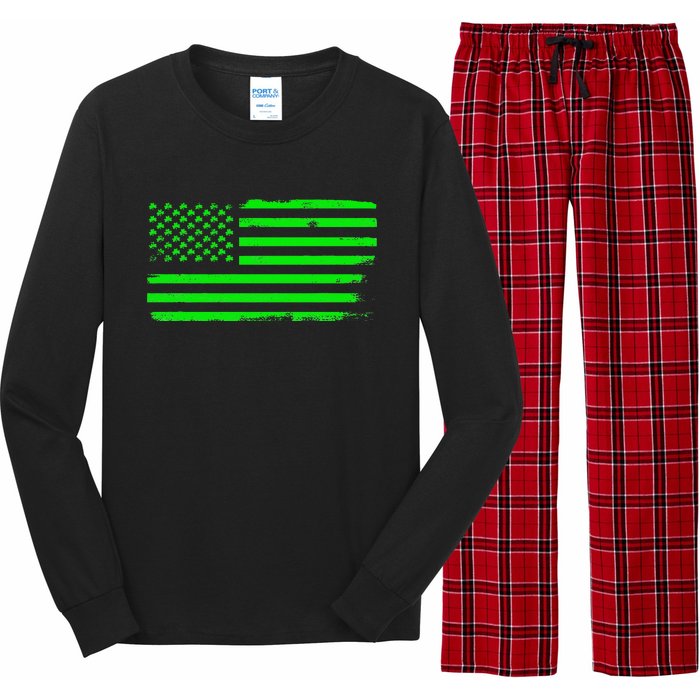 American Flag With Shamrocks Saint Patrick's Day Fun Long Sleeve Pajama Set