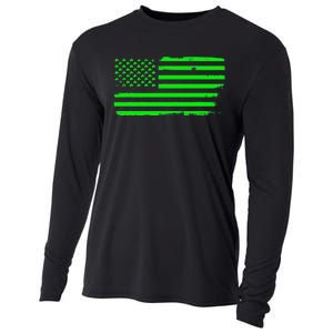 American Flag With Shamrocks Saint Patrick's Day Fun Cooling Performance Long Sleeve Crew