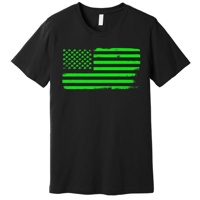 American Flag With Shamrocks Saint Patrick's Day Fun Premium T-Shirt