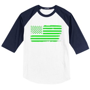 American Flag With Shamrocks Saint Patrick's Day Fun Baseball Sleeve Shirt