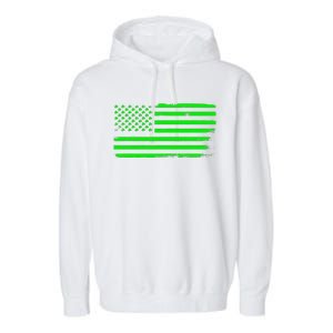 American Flag With Shamrocks Saint Patrick's Day Fun Garment-Dyed Fleece Hoodie