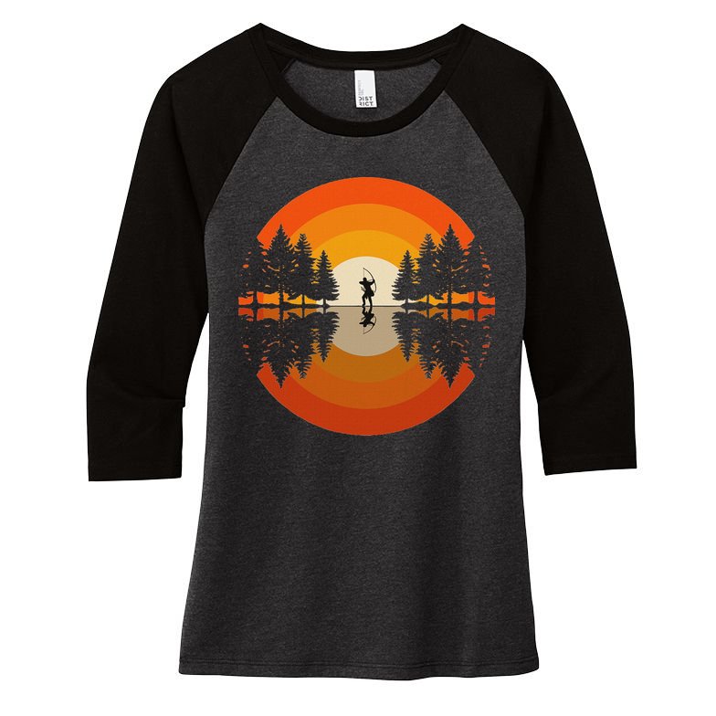 Archery Forest Woods Silhouette Bowman Bow Arrow Archer Women's Tri-Blend 3/4-Sleeve Raglan Shirt