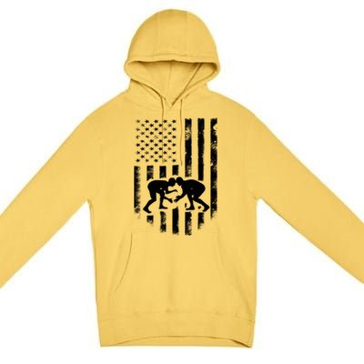 American Flag Wrestling Gift Distressed Wrestle Gift Premium Pullover Hoodie