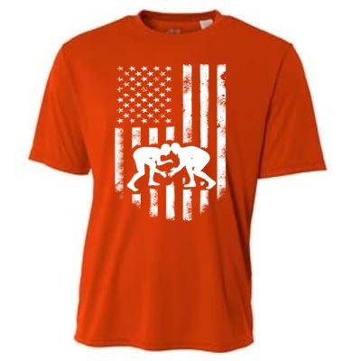 American Flag Wrestling Gift Distressed Wrestle Gift Cooling Performance Crew T-Shirt