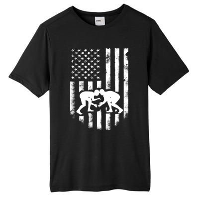 American Flag Wrestling Gift Distressed Wrestle Gift Tall Fusion ChromaSoft Performance T-Shirt